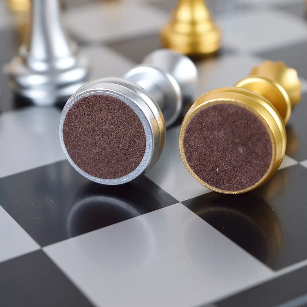 Folding Chessboard Chess Game Gold Silver Chess Set Portable Travel Chess Board Game Sets Plastic for Children Adult Party