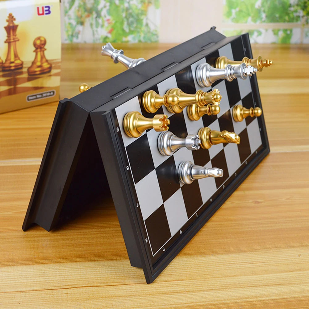Folding Chessboard Chess Game Gold Silver Chess Set Portable Travel Chess Board Game Sets Plastic for Children Adult Party