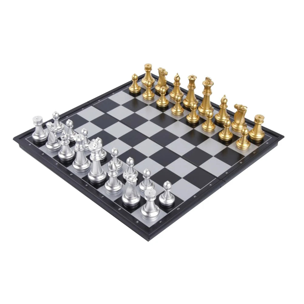 Folding Chessboard Chess Game Gold Silver Chess Set Portable Travel Chess Board Game Sets Plastic for Children Adult Party