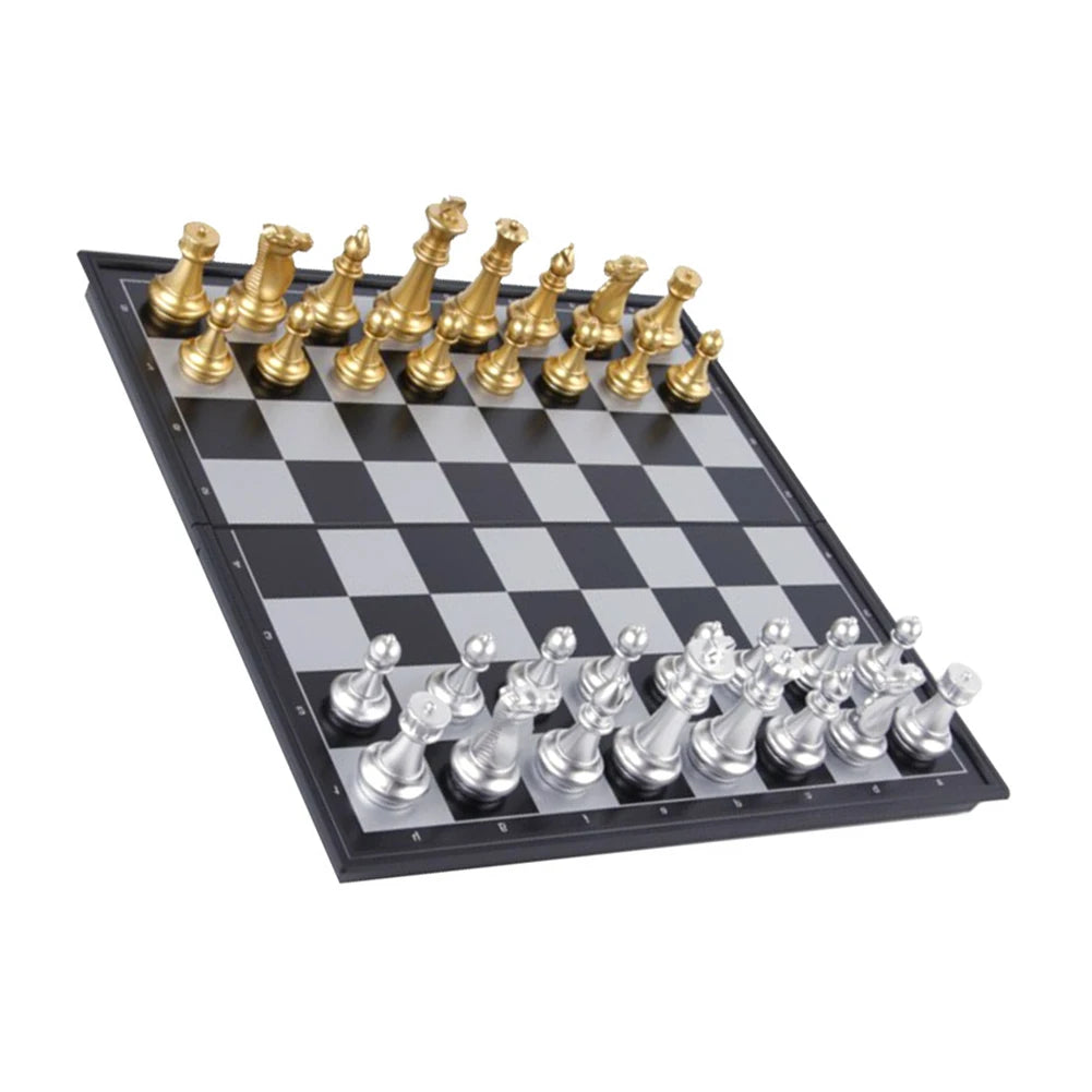 Folding Chessboard Chess Game Gold Silver Chess Set Portable Travel Chess Board Game Sets Plastic for Children Adult Party