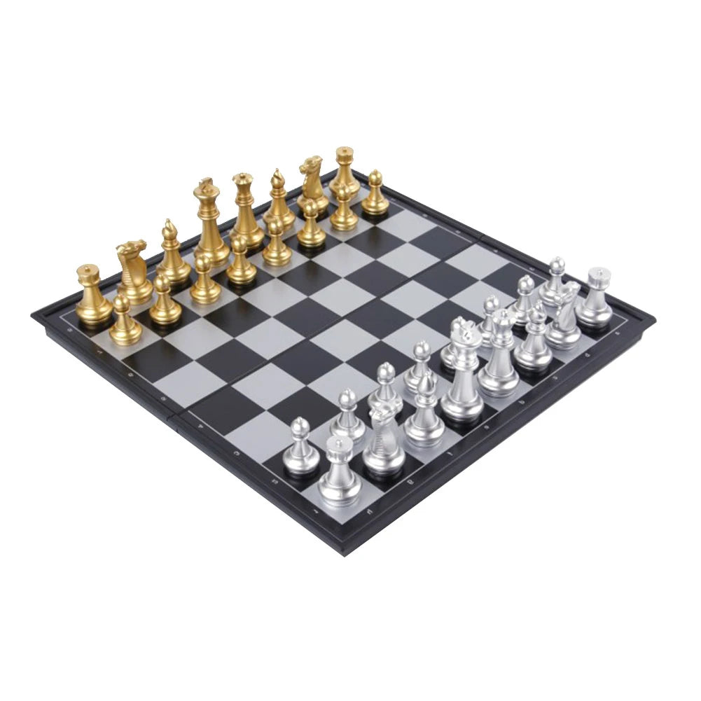 Folding Chessboard Chess Game Gold Silver Chess Set Portable Travel Chess Board Game Sets Plastic for Children Adult Party